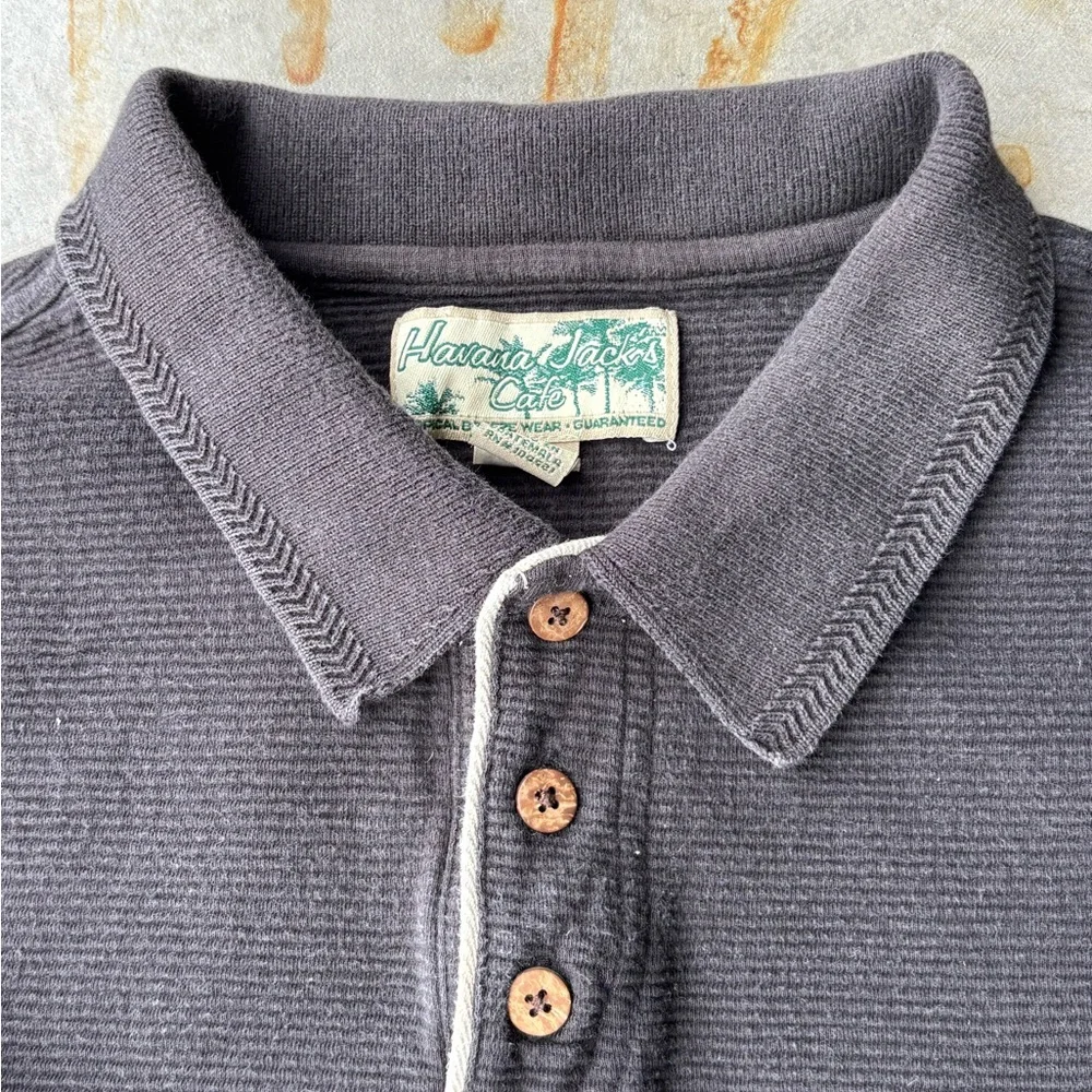 Vintage Havana Jack’s Cafe Waffle Knit Polo Shirt XL 100% Cotton Surf Casual Y2K